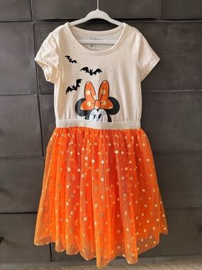 Disney Halloween Minnie Mouse Polka dot orange dress 8yr old